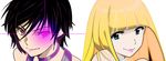  2girls black_hair blonde_hair blue_eyes capcom ears emilie_de_rochefort frills glowing glowing_eyes han_juri highres jewelry lili_(tekken) lipstick long_hair makeup multiple_girls namco necklace panty_&amp;_stocking_with_garterbelt panty_(psg) parody purple_eyes red_eyes short_hair smile stocking_(psg) street_fighter street_fighter_iv street_fighter_x_tekken style_parody super_street_fighter_iv tekken 