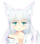  animal_ears aqua_eyes bad_id bad_pixiv_id bare_shoulders blush checkered checkered_background close-up face finger_in_mouth fox_ears fox_tail gradient gradient_background open_clothes original pink_background satsuki_yukimi tail upper_body white_background 