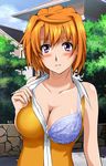  bra breasts collarbone day highres large_breasts looking_at_viewer my-hime my-otome orange_hair outdoors parted_lips purple_eyes senga81 short_hair solo tokiha_mai underwear upper_body 