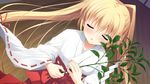  asasaka_meguri blonde_hair blush game_cg hulotte ikegami_akane imouto_no_okage_de_mote_sugite_yabai japanese_clothes long_hair miko twintails 