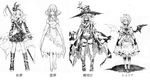  alternate_costume bandolier banned_artist bat_wings boots bow cloak detached_sleeves eyepatch gloves greyscale gun hair_bow hair_tubes hakurei_reimu hat katana kirisame_marisa knee_boots konpaku_youmu kozou_(soumuden) lineup long_hair monochrome multiple_girls over_shoulder remilia_scarlet rope scabbard sheath shimenawa short_hair sketch skirt sword sword_over_shoulder thigh_strap touhou weapon weapon_over_shoulder wide_sleeves wings witch_hat 