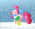  coat cutie_mark equine eyes_closed female feral friendship_is_magic fur hair horse kelisah long_hair mammal my_little_pony open_mouth outside pink_fur pink_hair pinkie_pie_(mlp) pony scarf smile snow snowing solo standing tongue tongue_out winter 