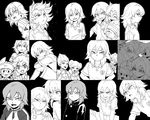  6+boys beta_(inazuma_eleven) cameo closed_eyes crossover gakuran gamma_(inazuma_eleven) greyscale grin headband inazuma_eleven inazuma_eleven_(series) inazuma_eleven_go jacket kageyama_hikaru kariya_masaki kirino_ranmaru kiyama_hiroto lightning_bolt matsukaze_tenma monochrome multiple_boys nishizono_shinsuke open_mouth profile protocol_omega raimon riho school_uniform smile the_genesis track_jacket tsurugi_kyousuke v 