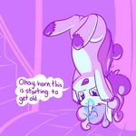  english_text equine female feral friendship_is_magic fur glowing green_eyes hair handsockz horn horse long_hair magic mammal my_little_pony open_mouth pony solo stairs sweetie_belle_(mlp) text tongue two_tone_hair unicorn upside_down white_fur young 