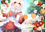  ameshizuku_natsuki blush cake candy capelet drill_hair flower food fruit hood lollipop orange orange_eyes original short_hair skirt smile solo tree 