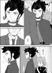  comic faceless gakuran greyscale inazuma_eleven_(series) inazuma_eleven_go kariya_masaki long_hair male_focus monochrome multiple_boys riho school_uniform train_interior translation_request tsurugi_kyousuke white_background 