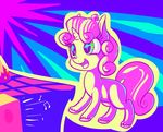  equine female feral friendship_is_magic fur green_eyes hair handsockz horn horse long_hair mammal my_little_pony open_mouth pony smile speakers stage stars sweetie_belle_(mlp) text tongue two_tone_hair unicorn white_fur young 