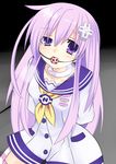  1girl ball_gag bdsm bondage bound breasts choujigen_game_neptune cleavage compile_heart elbow_gloves gag gagged gloves hair_ornament idea_factory long_hair meimu_(infinity) nepgear neptune_(series) pink_hair pixiv_thumbnail purple_eyes purple_sister resized solo tears 
