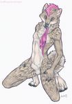  balls brown_fur canine dog fur hair kneeling looking_at_viewer male mammal necktie nude pink_eyes pink_hair sheath smile solo toots 