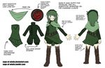  absurdres belt blue_eyes boots capelet character_sheet commentary directional_arrow english english_commentary green_hair hairband highres pointy_ears sage-of-winds saria simple_background the_legend_of_zelda tunic watermark web_address white_background 