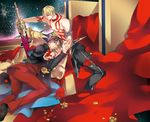  bad_id bad_pixiv_id blonde_hair blue_eyes brown_hair command_spell ea_(fate/stay_night) facial_hair fate/hollow_ataraxia fate/zero fate_(series) flower formal goatee ichitaka jewelry multiple_boys necklace petals red_flower red_rose rose shirtless suit tattoo toosaka_tokiomi weapon yellow_flower yellow_rose 