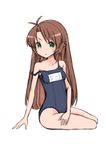  azu_(azusayumix) brown_hair green_eyes koshigaya_komari long_hair non_non_biyori school_swimsuit strap_slip swimsuit 