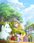  ascot bag blue_eyes brown_eyes fishing_rod food fruit grapes handbag hat hemulen house itou_hachi little_my moomin moominmamma moominpappa moomintroll skirt sniff_(moomin) snork_maiden snufkin top_hat 