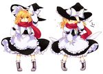  &gt;:) adapted_costume apron black_dress blonde_hair bow d: dress hat hat_bow hat_tug highres juliet_sleeves kirisame_marisa long_sleeves looking_at_viewer messy_hair open_mouth perfect_cherry_blossom poprication puffy_sleeves scarf shy simple_background smile solo tears touhou v-shaped_eyebrows waist_apron wavy_hair white_background white_bow witch_hat yellow_eyes 