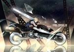  artist_name cloud_strife copyright_name dated fenrir_(vehicle) final_fantasy final_fantasy_vii final_fantasy_vii_advent_children first_ken gloves ground_vehicle jun_ling male_focus motor_vehicle motorcycle over_shoulder riding solo spiked_hair sword sword_over_shoulder weapon weapon_over_shoulder 