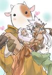  baby carrying child dark_skin darlin_(grandia) family grandia grandia_i hamagurihime heart highres milda_(grandia) muscle older pointy_ears princess_carry sleeveless 