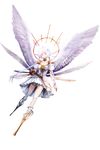  absurdres aka_tonbo_(lovetow) angel_wings belt choker dress flower gloves hair_flower hair_ornament halo highres long_hair mechanical_halo original single_glove solo thighhighs twintails white_eyes white_hair wings zettai_ryouiki 