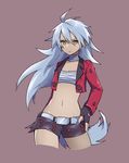  1girl disgaea fenrich genderswap gloves highres long_hair makai_senki_disgaea_4 pointy_ears shorts tail white_hair 