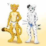  angry anthro barefoot blue_eyes blush briefs canine cheetah dalmatian dog duo embarrassed feline fur hands invalid_tag male mammal scratching sheath spots underwear vincent_(character) wagnermutt 