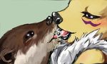  ambiguous_gender big_lips blush canine digimon fangs female feral fox kissing mammal messy mustelid otter renamon saliva teeth tongue ungulatr 