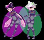  +_+ 2girls aori_(splatoon) black_background black_hair blush body_armor breasts closed_mouth domino_mask earrings fang fangs full_body glitchynpc gradient_hair green_hair hair_ornament hotaru_(splatoon) jewelry knees_together_feet_apart long_hair mask medium_breasts mole mole_under_eye multicolored_hair multiple_girls nintendo open_mouth pointy_ears short_hair smile splatoon standing tentacle_hair thick_eyebrows tied_hair tongue white_hair yellow_eyes 
