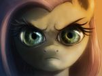  angry detailed equine female fluttershy_(mlp) friendship_is_magic fur green_eyes hair headshot_portrait horse looking_at_viewer mammal my_little_pony pegasus pink_hair pony portrait raikoh-illust signature solo stare the_stare wings yellow_fur 