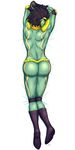  black_hair body_pillow boots butt dakimakura gloves green_body hair jojos_bizarre_adventure looking_at_viewer looking_back lying male muscles nude on_front solo standing star_platinum yellowpower 