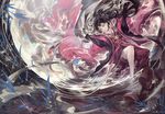  alcd black_hair branch highres houraisan_kaguya japanese_clothes jeweled_branch_of_hourai long_hair moon outstretched_arm ripples solo touhou water 