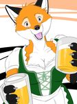  alcohol anthro apron beer beverage blue_eyes breasts canine dress female fox solo ukabor wide_hips 