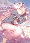  expressionless fox_mask hata_no_kokoro long_hair long_sleeves looking_at_viewer mask pink_eyes pink_hair plaid plaid_shirt shirt skirt solo touhou very_long_hair yetworldview_kaze 