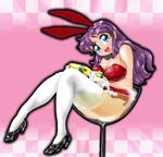  alcohol animal_ears blue_eyes bottle bunny_ears bunnysuit champagne cup goblet in_container in_cup long_hair original partially_submerged pekepeke purple_hair solo thighhighs wet wet_clothes 