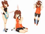  alternate_costume animal_ears bad_id bad_pixiv_id bare_legs bike_shorts brown_hair bunny_ears bunnysuit haruka_(pokemon) kikikiku maid multiple_views pokemon sketch translation_request 