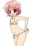  bikini flat_chest nemuro_nao original pink_hair red_eyes short_hair solo swimsuit 