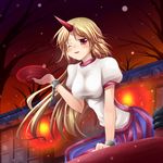  cup horn hoshiguma_yuugi makino_(ukiuo) one_eye_closed sakazuki solo touhou 