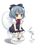  bad_id bad_pixiv_id barefoot bloomers bloomers_pull blue_eyes blue_hair bow chibi child cirno hair_bow maki_(natoriumu) short_hair solo sparkle toilet toilet_use touhou underwear white_bloomers wings 