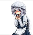  apron bad_id bad_pixiv_id blue_eyes blush letty_whiterock long_sleeves looking_at_viewer mugi_(banban53) silver_hair simple_background solo touhou waist_apron white_background 