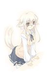  animal_ears copyright_request dog_ears dog_tail glasses satomi school_uniform solo tail white_hair 