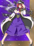  blue_eyes breasts cleavage dress forte_stollen galaxy_angel hat large_breasts long_dress military military_uniform monocle non-web_source peaked_cap purple_dress red_hair short_hair solo uniform 
