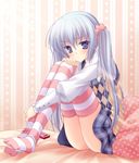  argyle argyle_sweater bad_id bad_pixiv_id bed cellphone copyright_request feet frown leg_hug panties pantyshot pantyshot_(sitting) phone pillow plaid plaid_skirt polka_dot sitting skirt solo striped striped_legwear sweater takano_yuki_(allegro_mistic) thighhighs twintails underwear 