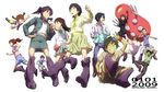  6+girls :o aiko_(dennou_coil) amasawa_yuuko baariya belt black_hair brown_hair buckle dennou_coil denpa_(dennou_coil) everyone gachagiri harakawa_ken'ichi harakawa_tamako hashimoto_akira hashimoto_fumie looking_at_viewer multiple_boys multiple_girls namecchi okonogi_kyouko okonogi_yuuko parted_lips ponytail raglan_sleeves sawaguchi_daichi short_hair simple_background standing white_background 