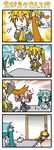  4koma :&lt; akita_neru aqua_hair chibi chibi_miku comic crossover dog drill_hair hamo_(dog) hatsune_miku kasane_teto long_hair minami_(colorful_palette) multiple_girls o_o silent_comic sweatdrop toy twin_drills twintails utau vocaloid |_| 