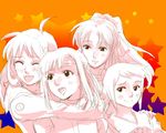  amano_kazumi lal'c_mellk_mal monochrome multiple_girls nono_(top_wo_nerae_2!) orange_background pink ririclub star takaya_noriko top_wo_nerae! top_wo_nerae_2! 
