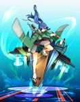  aircraft_carrier arrow big.g blue_hair blush bow_(weapon) breasts clog_sandals highres japanese_clothes kantai_collection medium_breasts military military_vehicle mouth_hold ribbon ship short_hair skirt smile solo souryuu_(kantai_collection) twintails warship watercraft weapon 
