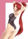  adjusting_hair armpits ass fire_emblem fire_emblem:_souen_no_kiseki jill_(fire_emblem) long_hair long_ponytail one-piece_swimsuit red_eyes red_hair swimsuit very_long_hair 