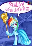  absurd_res annoyed cape crown dat_grin dialog door english_text equine female friendship_is_magic gold hair hi_res horse jowybean mammal multi-colored_hair my_little_pony pegasus pony purple_eyes rainbow_dash_(mlp) rainbow_hair scepter sceptre sculpture solo standing statue text wings wonderbolts_(mlp) 