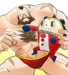  beard commentary crossover facial_hair greenmarine kuma_(persona_4) mohawk muscle persona persona_4 scar shirtless size_difference street_fighter zangief 