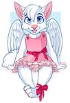  2013 ambiguous_gender blue_eyes canine cub cute dress fur girly kwisa male mammal sitting solo strawberryneko white_fur wings wolf young 