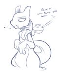  3_fingers dialog english_text food kayla-na looking_back mewtwo nintendo plain_background pok&#233;mon pok&eacute;mon pokepuff sketch standing text video_games white_background 