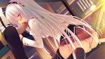  1boy 1girl amatarasu_riddle_star ass censored fellatio game_cg glasses long_hair masturbation oral panties pantyhose seal-qualia silver_hair syroh thighhighs under_table underwear yukishiro_miu 