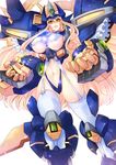  areola_slip areolae blonde_hair breasts garter_straps glowing haganef headgear highleg huge_breasts lace lace-trimmed_thighhighs light long_hair looking_at_viewer mecha_musume midriff navel neo_granzon open_mouth simple_background skindentation solo sparkle super_robot_wars super_robot_wars_original_generation super_robot_wars_the_lord_of_elemental thighhighs underboob very_long_hair white_background white_legwear yellow_eyes 